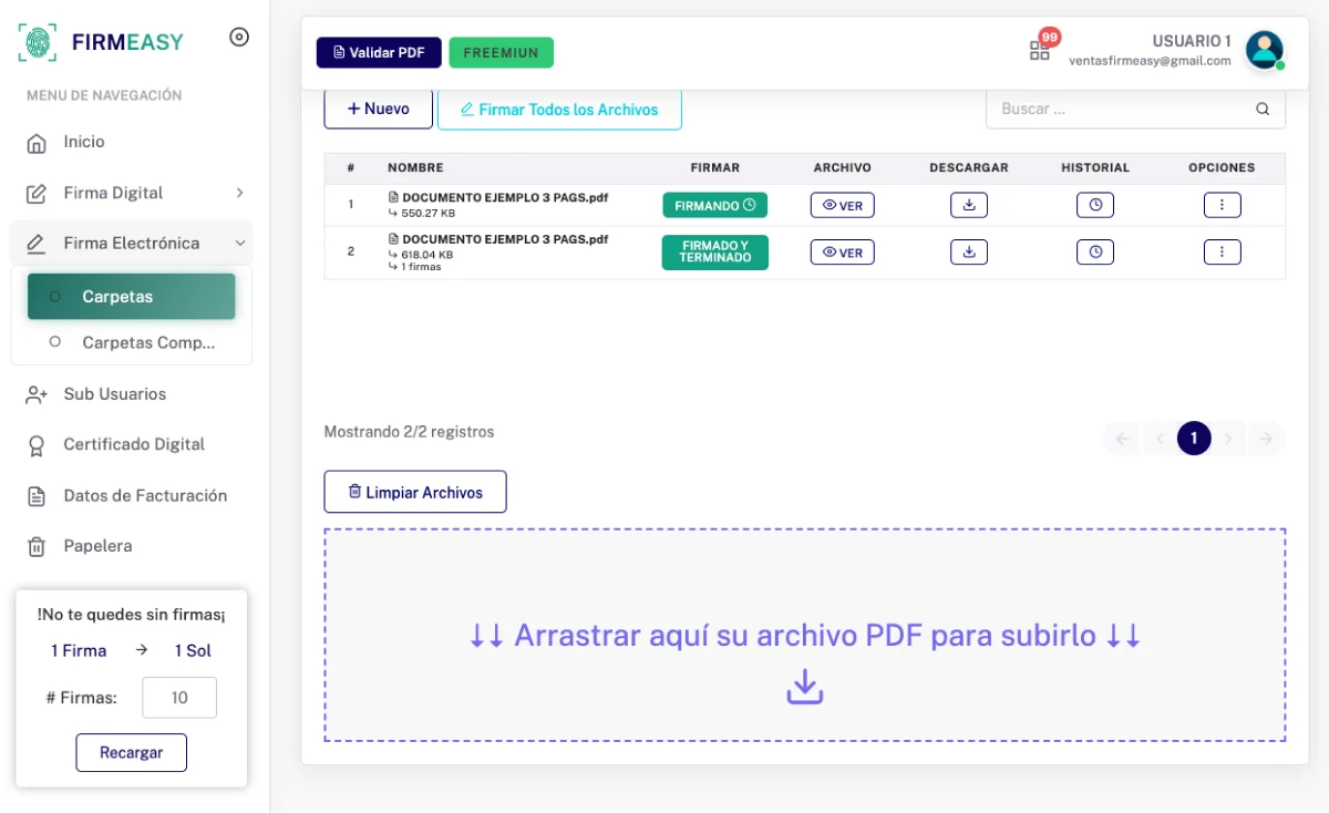Canjea 5 firmas gratis con Firmeasy